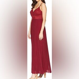 Laundry Shelli Segal, Brick Red Maxi Gown, Suede / Pleated Chiffon, Size 12